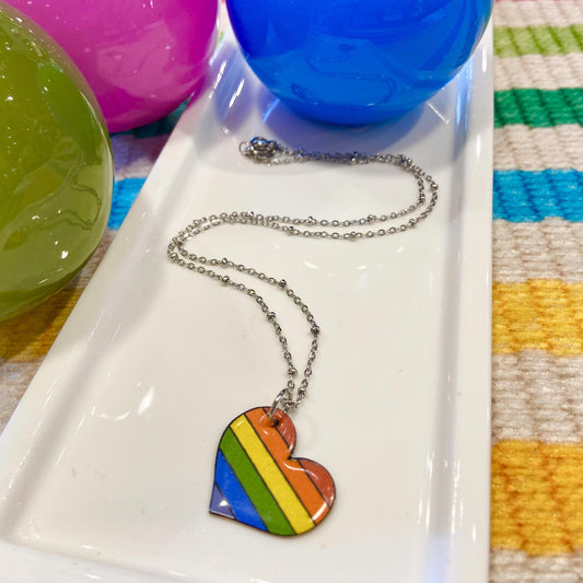 Necklace - Rainbow Heart - Enamel on Copper