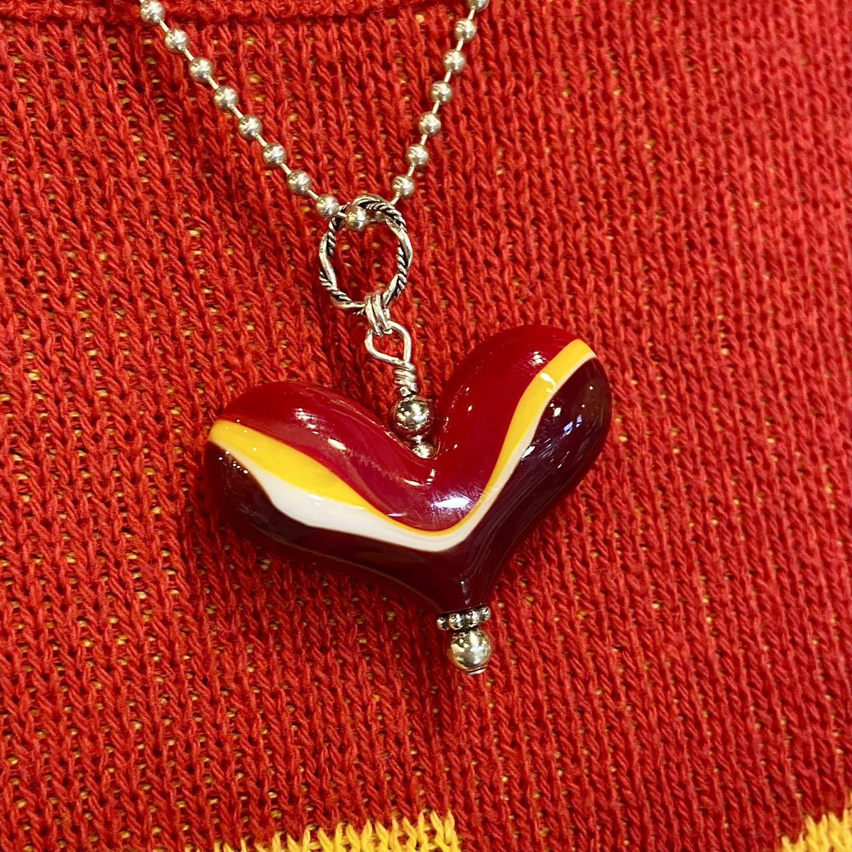 Pendant - Chiefs Landscape Heart - Glass & Sterling