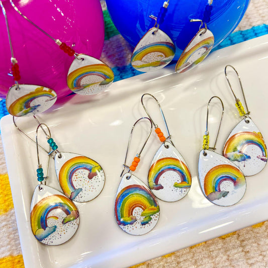 Earrings - Watercolor Rainbows - Enamel & Beads