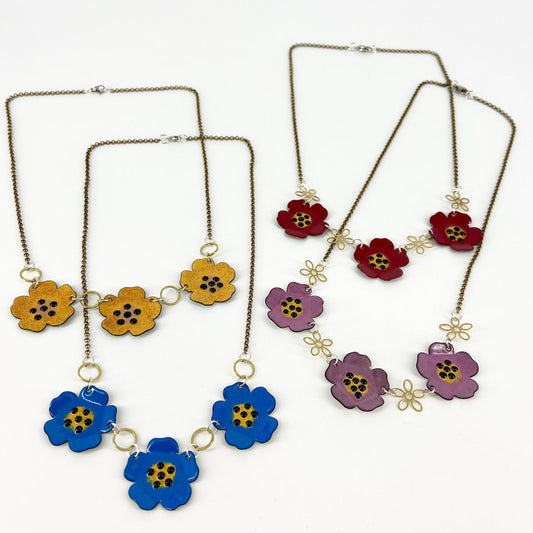 Necklace - Three Poppies - Enamel on Copper