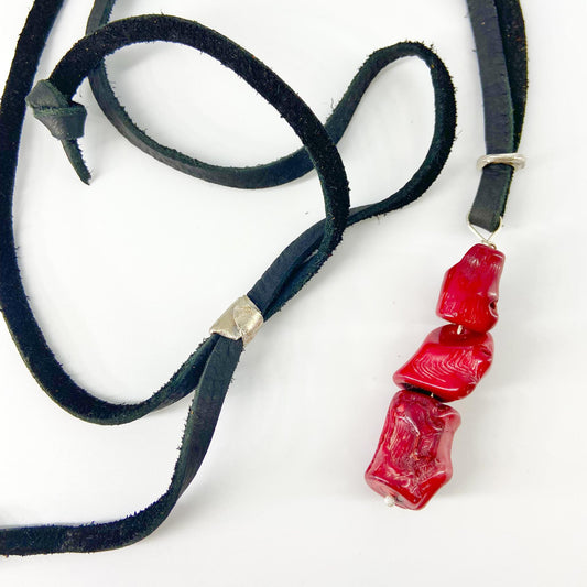 Necklace - Dyed Coral/Sterling on Leather