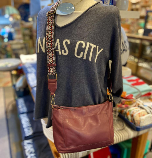 Bag - Guitar Strap Leather Crossbody - Plum
