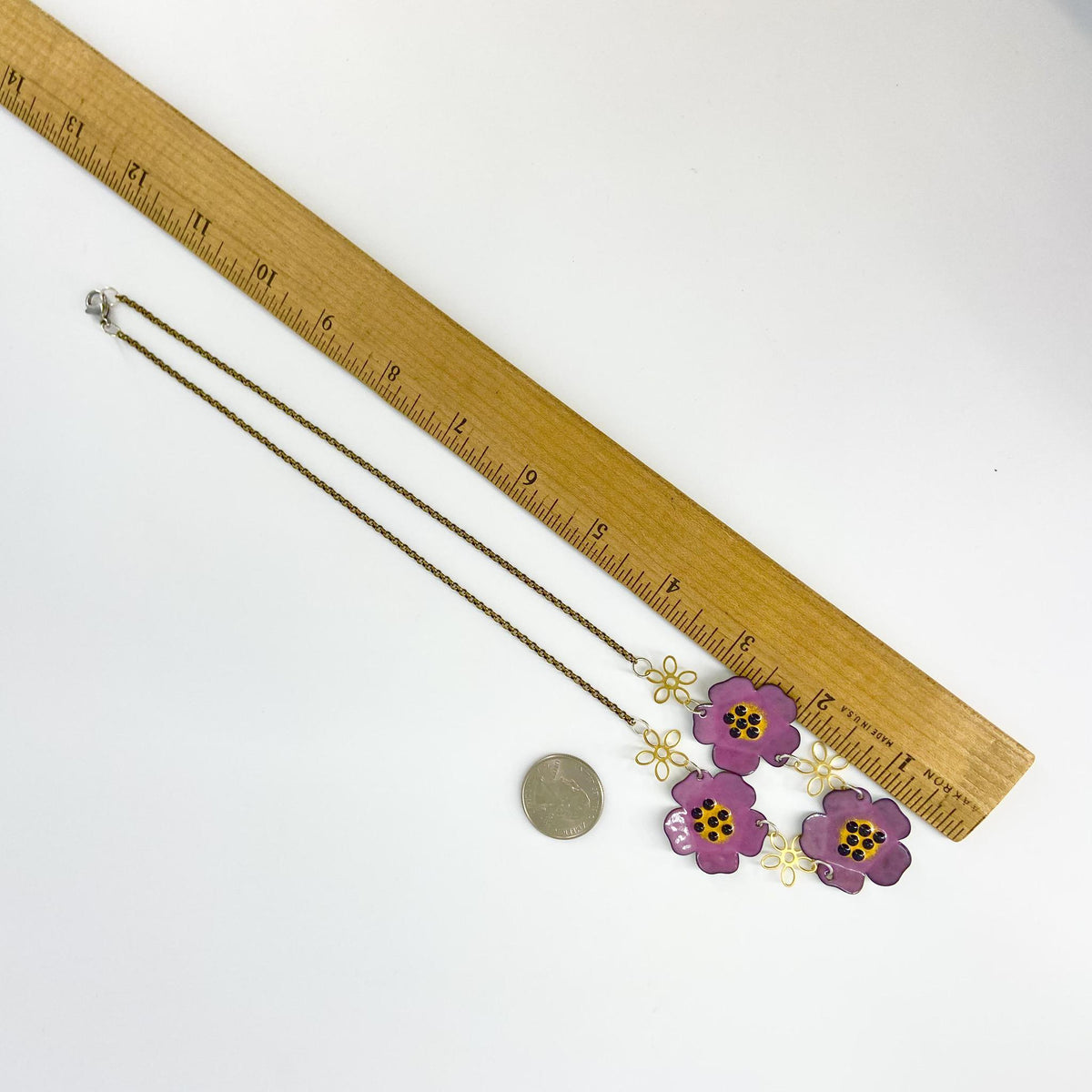Necklace - Three Poppies - Enamel on Copper