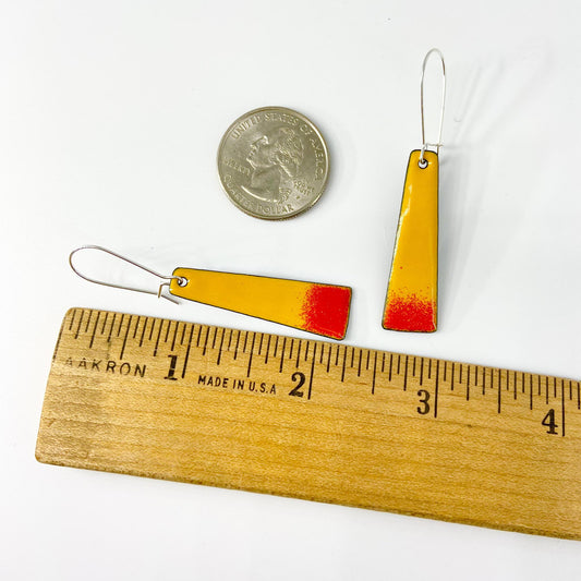 Earrings - Red and Yellow Bars - Enamel on Copper