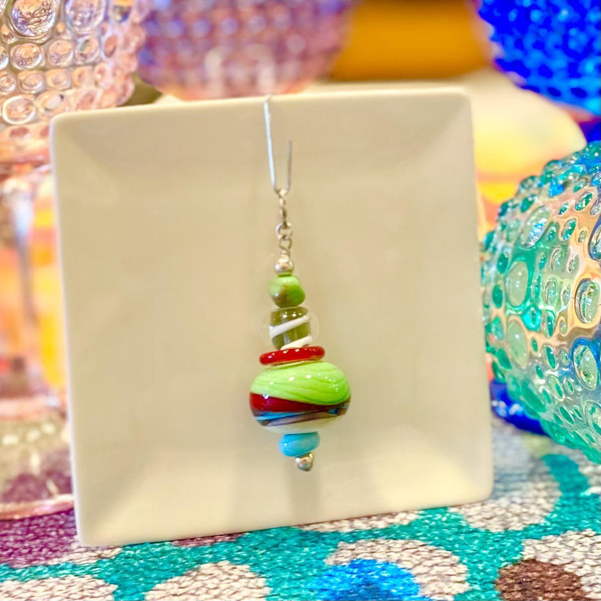 Pendant - Swirls (5 Beads) - Glass & Sterling Silver