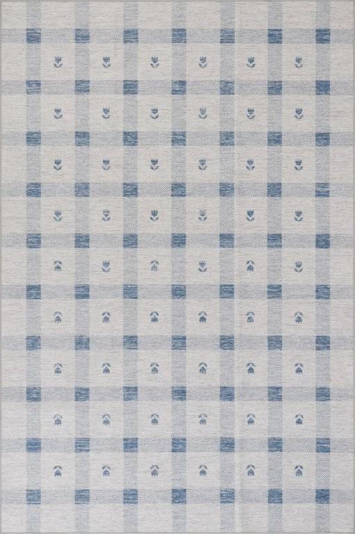 Rug - Machine Washable - Gingham - Blue