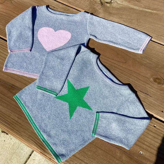 Baby Sweater - Grey with Pink Stripes & Pink Heart - 18 Month