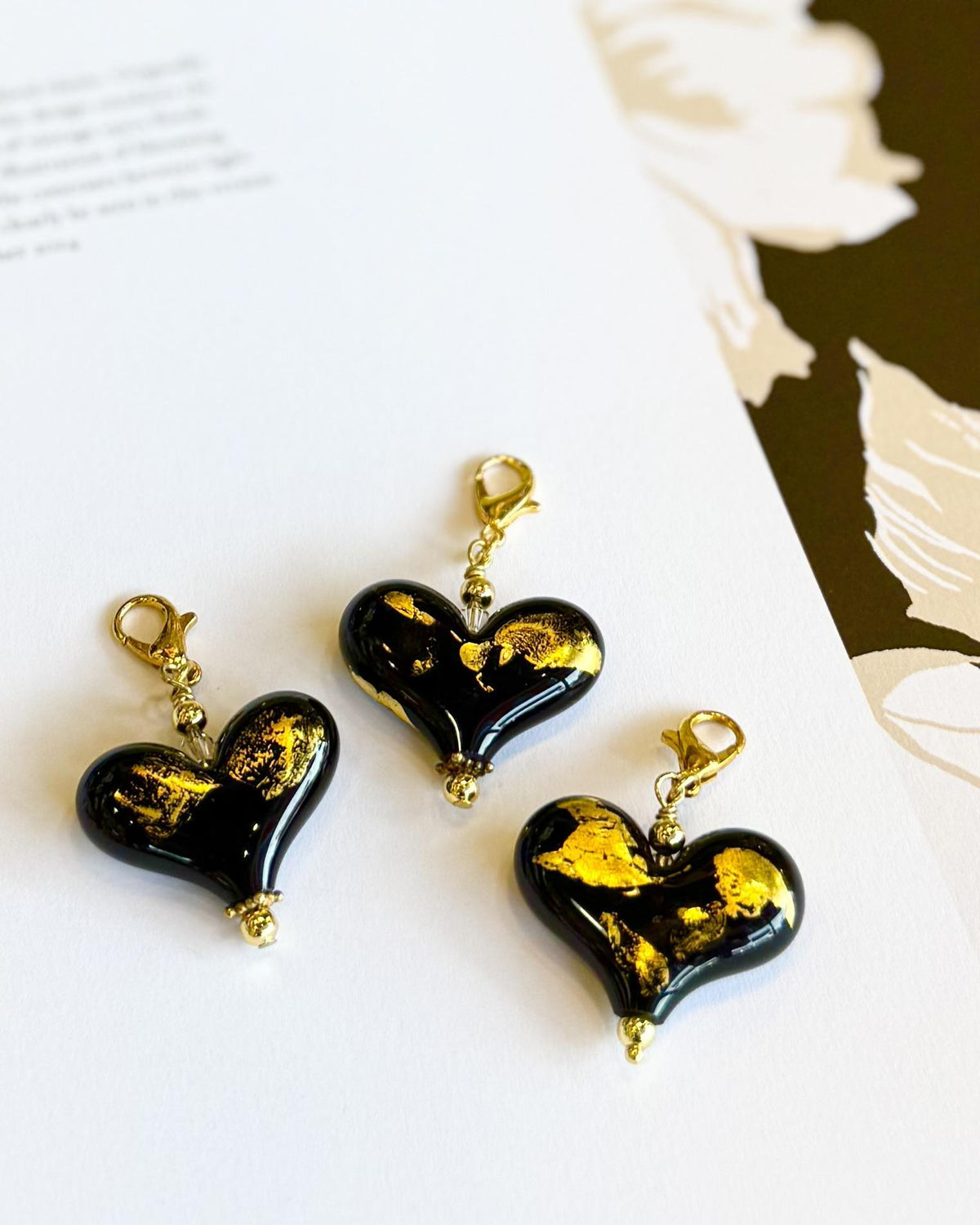 Pendant - Black Heart With 18kt Gold Leaf - Medium - Gold Fill