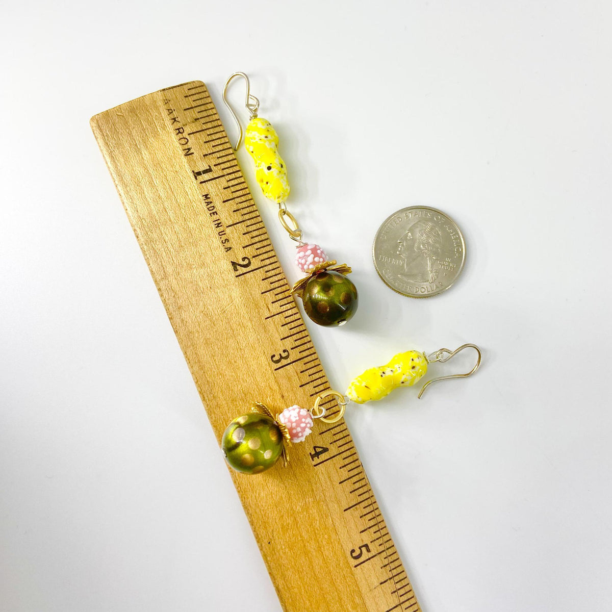 Earrings - Beaded Originals - Olive Polka Dot