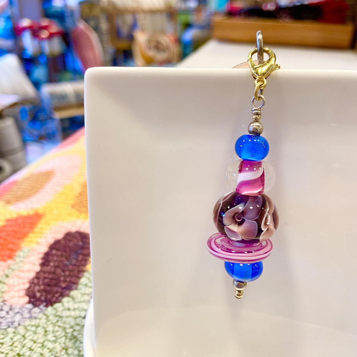 Pendant - Purple Flower + 4 Beads - Glass & Gold Fill