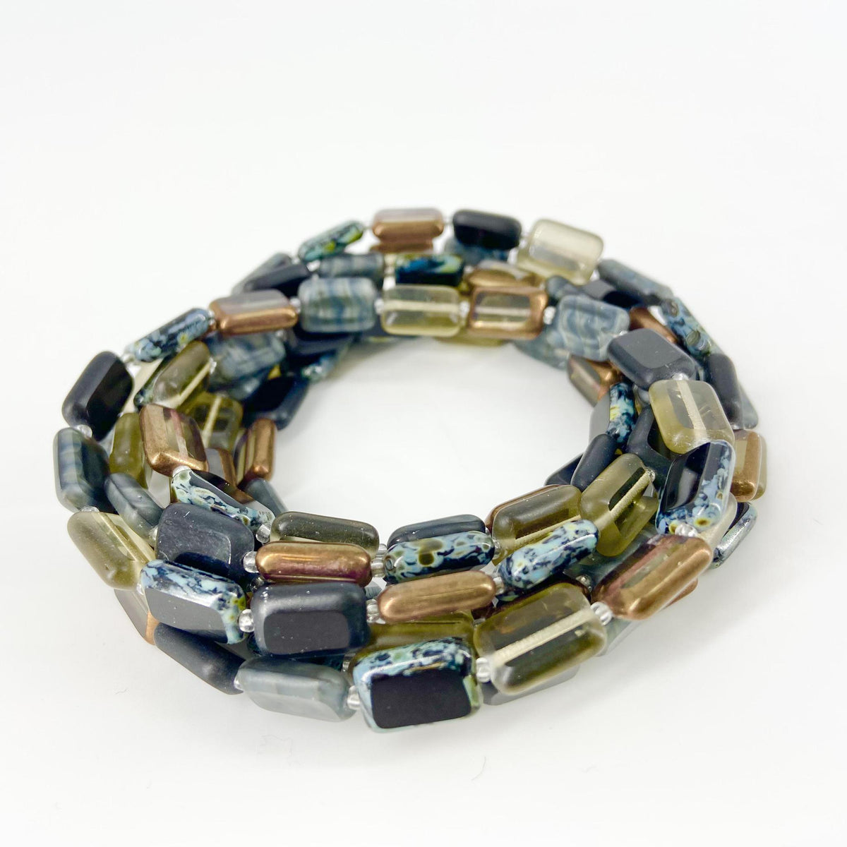 Necklace - 7-Way Furnace Glass Beads - Grays - 60"