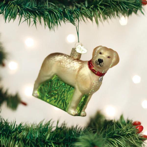 Ornament - Blown Glass - Standing Yellow Lab