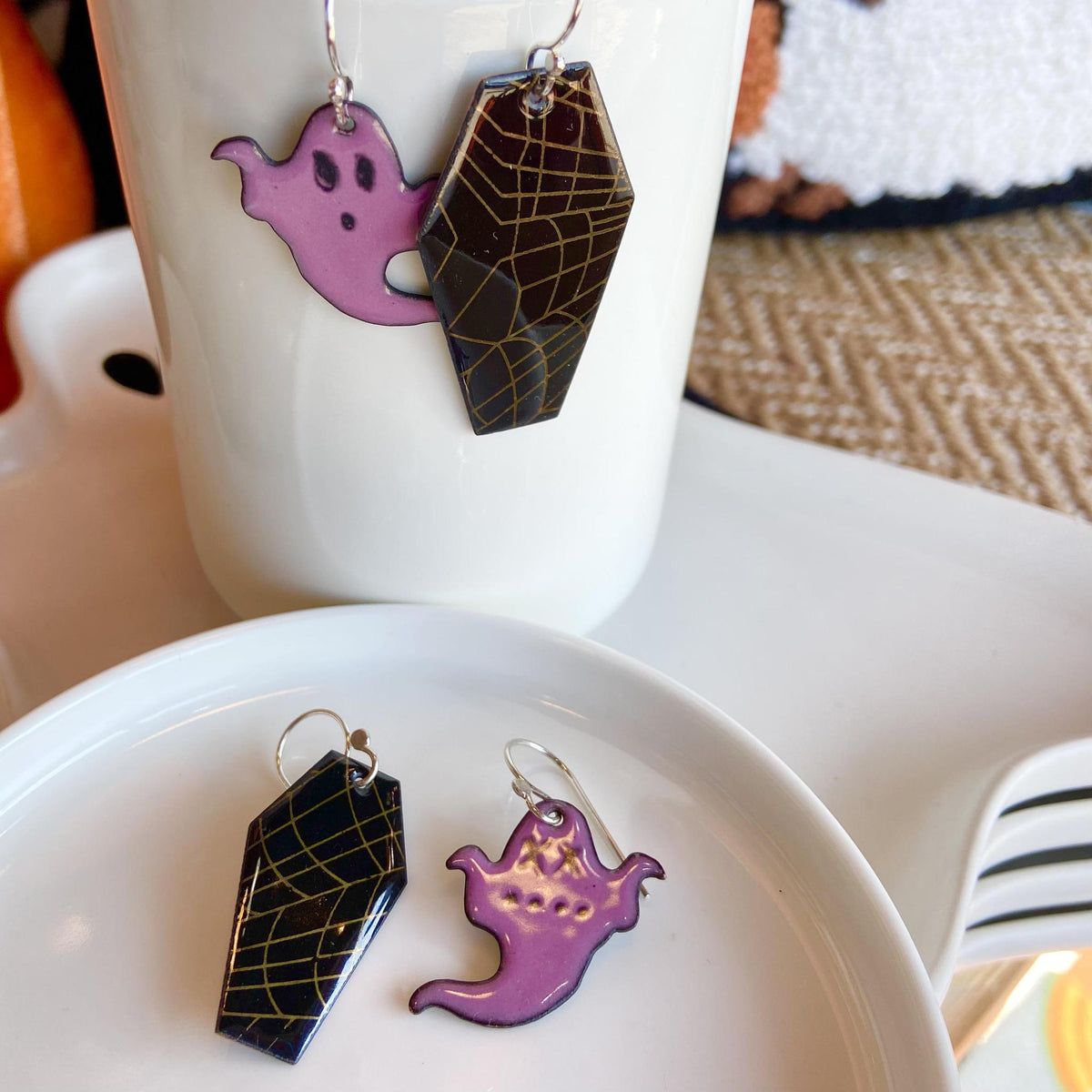 Earrings - Ghost & Coffin - Enamel on Copper