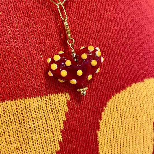 Pendant - Chiefs Bumpy Heart - Glass & Gold Fill