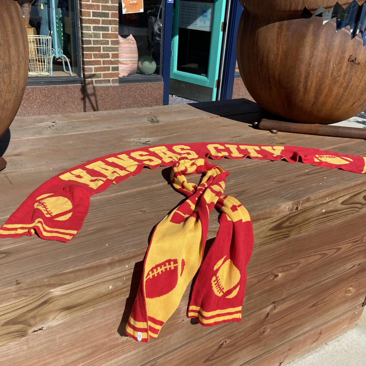Scarf - KANSAS CITY & Football - Yellow on Red