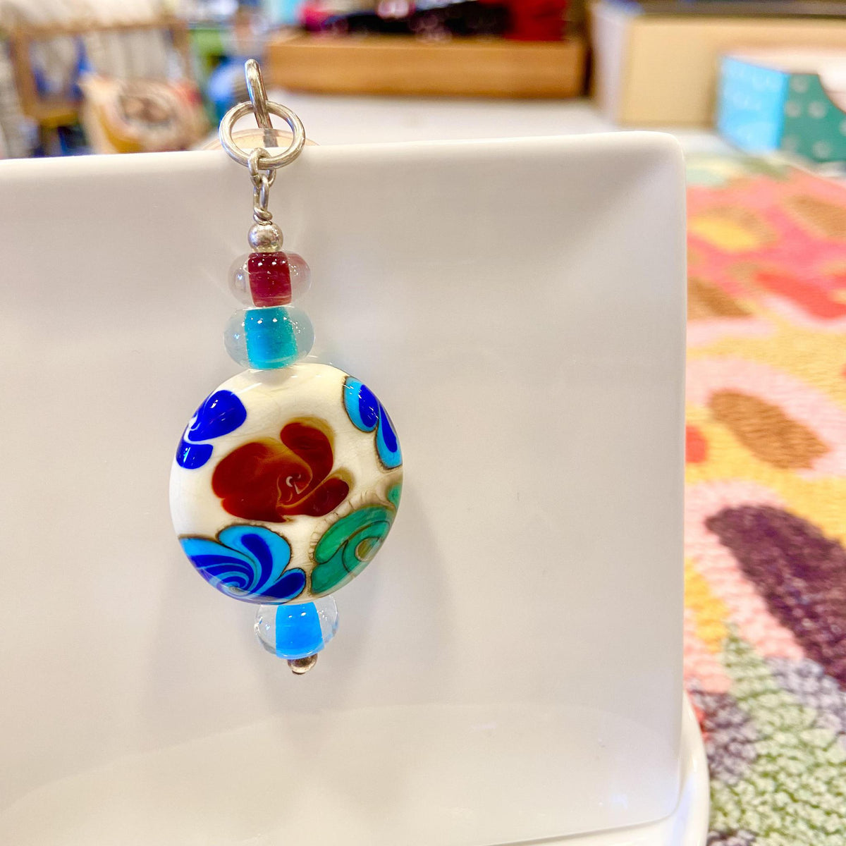 Pendant - Flowers (4 Beads) - Glass & Sterling Silver
