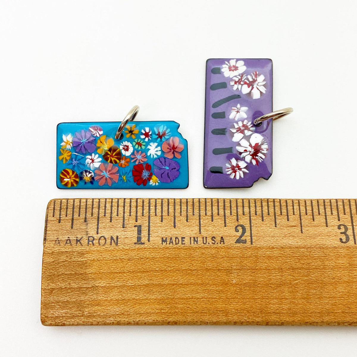 Pendant - Kansas Shape with Wild Flowers on Teal - Enamel on Copper