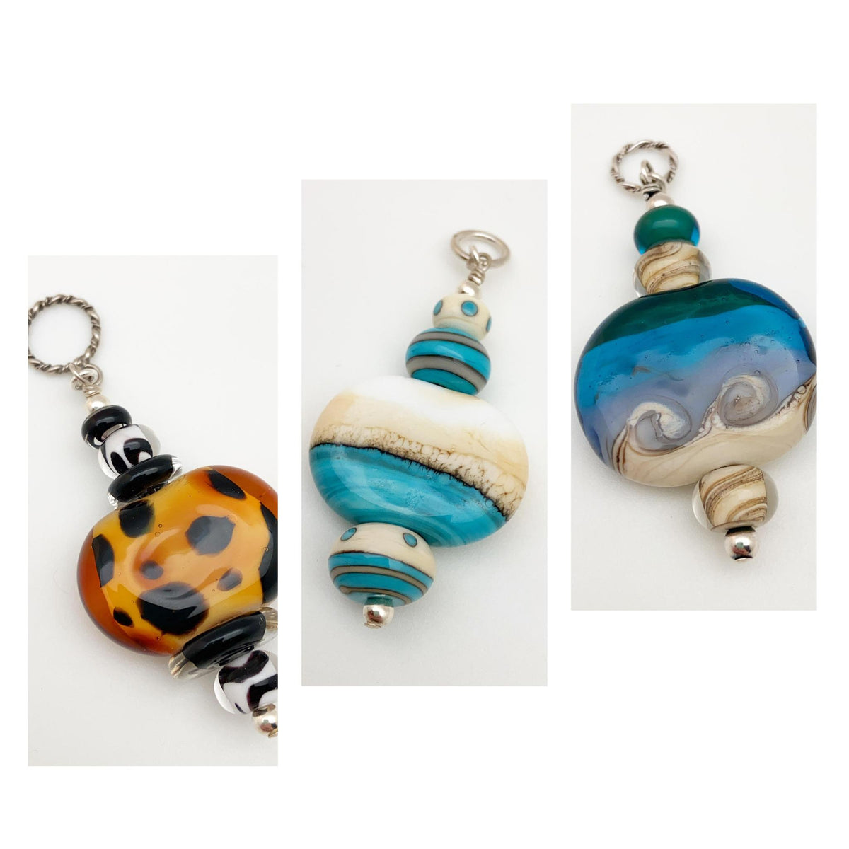 Pendant - Flat and Multicolored - Handmade Glass Beads