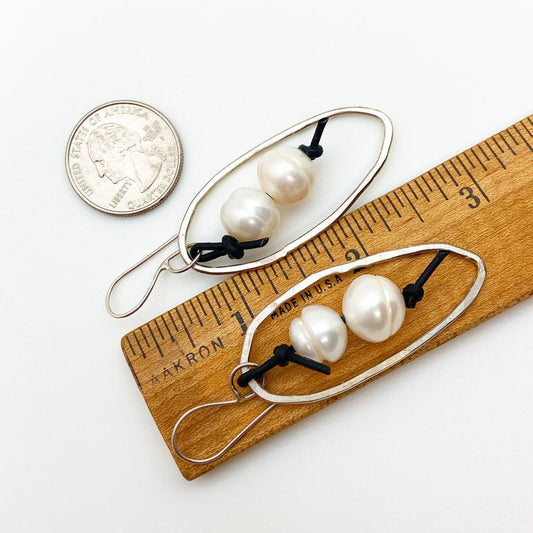 Earrings - Oval Hoops with Pearl Beads - Sterling Originals