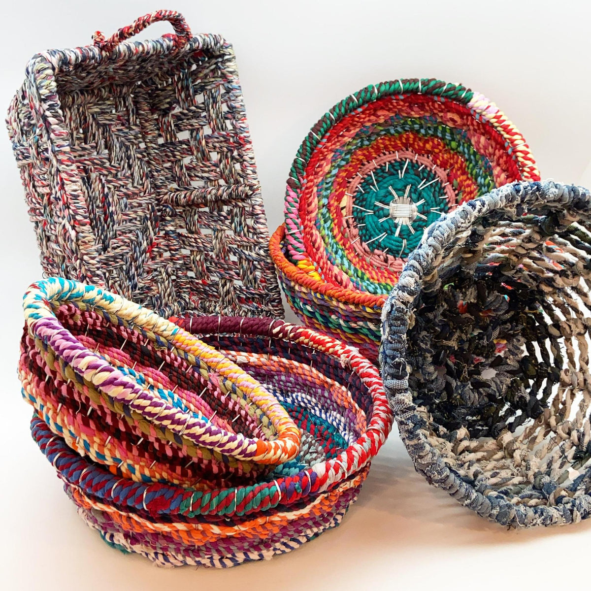 Classic Bowl Basket - Woven Chindi on Steel Frame