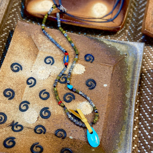 Necklace - Teardrop Turquoise/African Trade Bead/Sterling