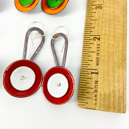 Earrings  - "Spinner" - Enamel on Copper - Blue/Grey
