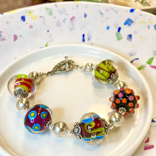 Bracelet - Big & Funky - Glass Beads & Sterling
