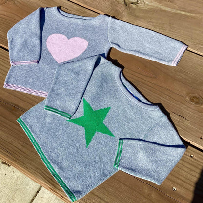 Baby Sweater - Grey with Green Stripes & Green Star - 18 Month