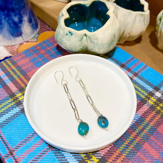 Earrings - Chain with Turquoise Beads - Sterling Originals