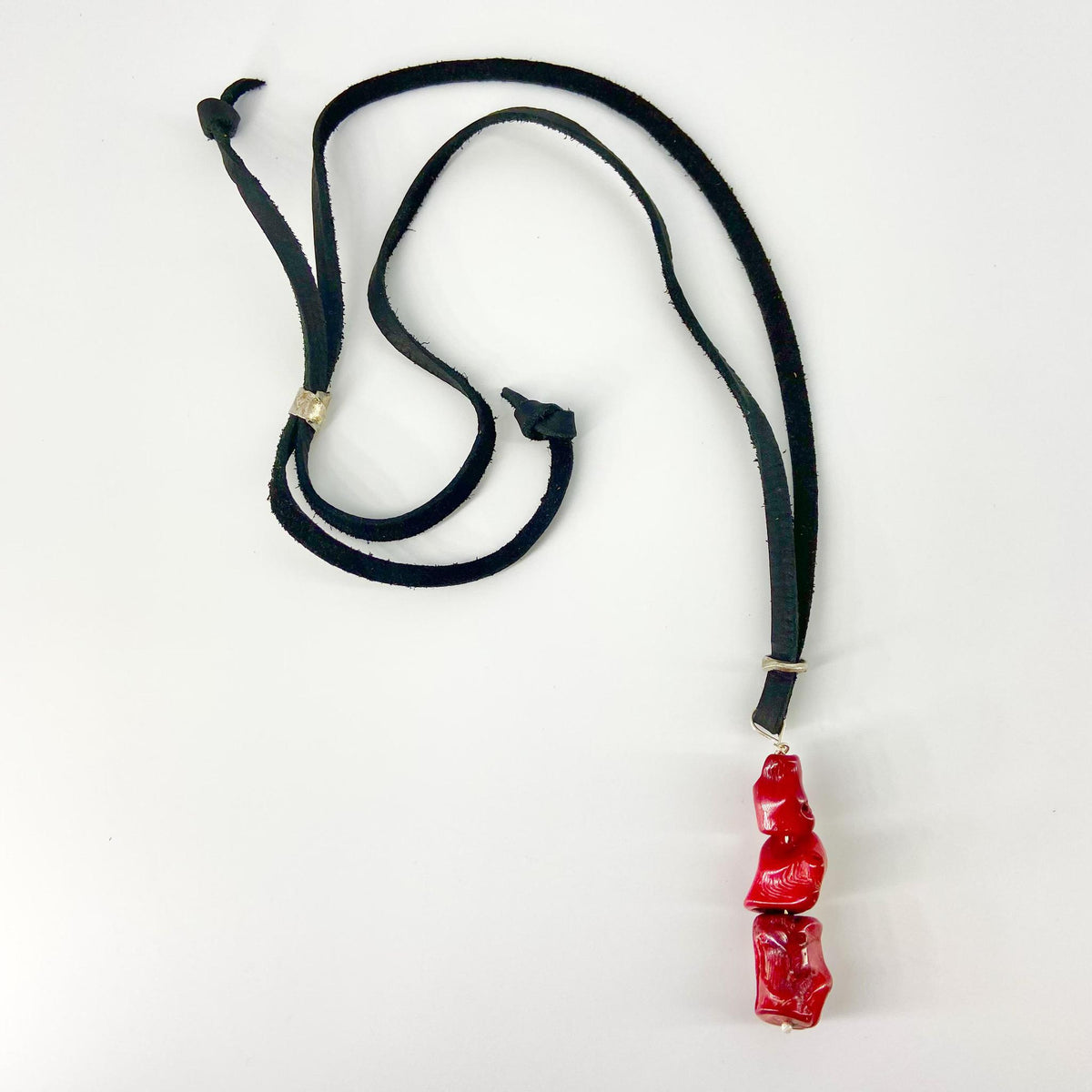Necklace - Dyed Coral/Sterling on Leather