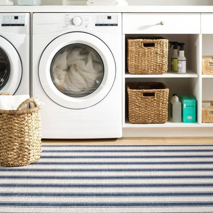 Rug - Machine Washable - Blue Awning Stripe