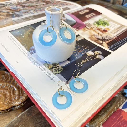 Earrings - Reclaimed Glass - Aqua