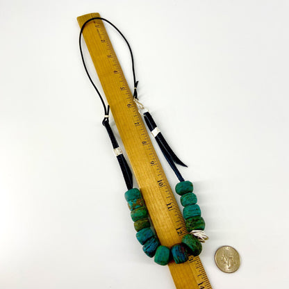 Necklace - 13 Hebron Glass Beads & Sterling Bead on Leather
