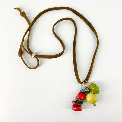 Necklace - Dyed Coral/Turquoise/Pearl/Jasper/Sterling on Leather