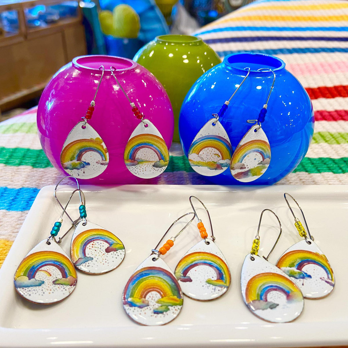 Earrings  - Watercolor Rainbows - Enamel & Beads