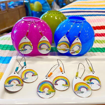 Earrings  - Watercolor Rainbows - Enamel & Beads