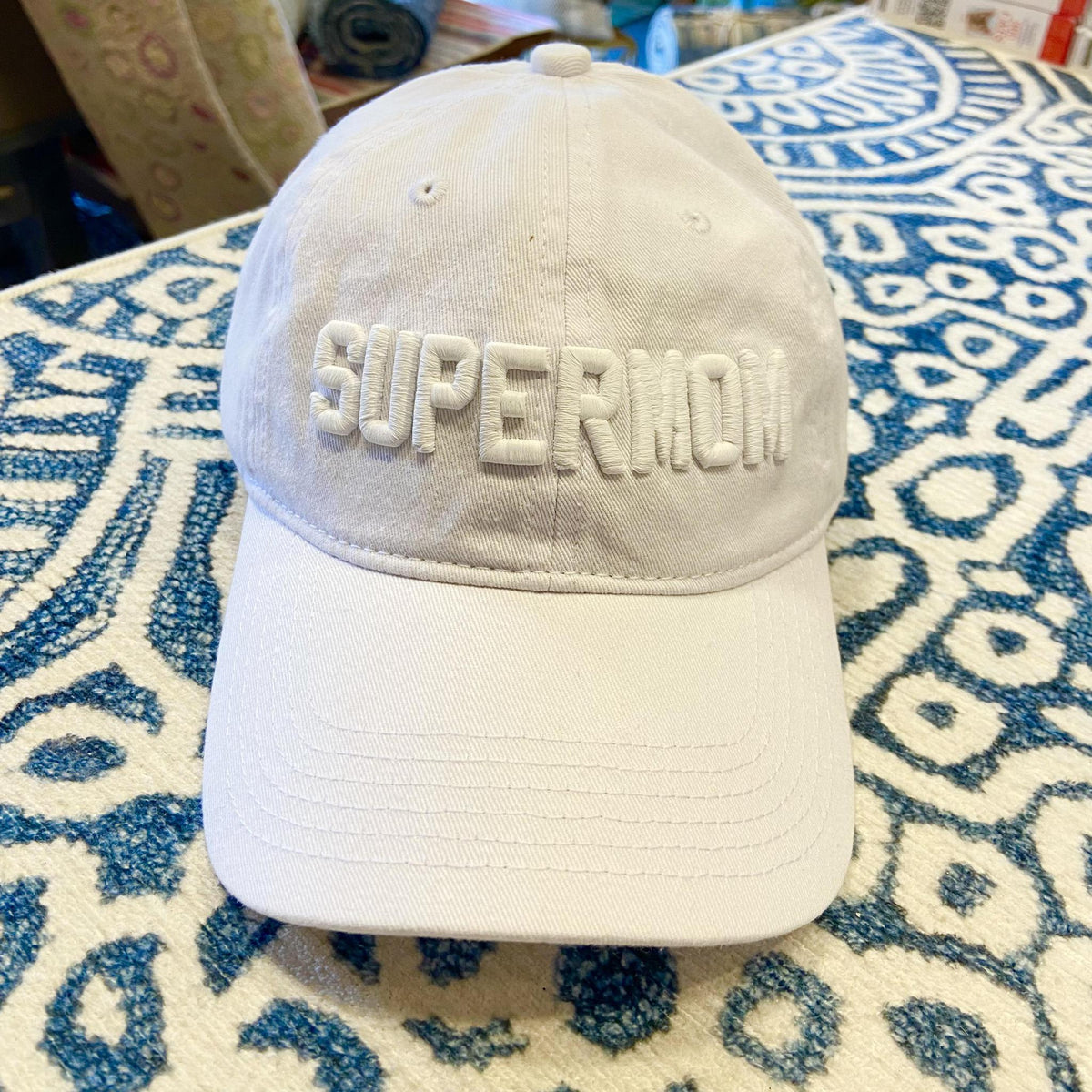 Ballcap - SUPERMOM - White On White
