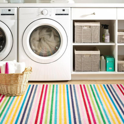 Rug - Machine Washable - Rainbow Stripe Multi