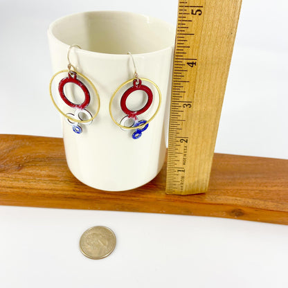 Earrings - Red/White/Blue Bubbles - Enamel on Copper