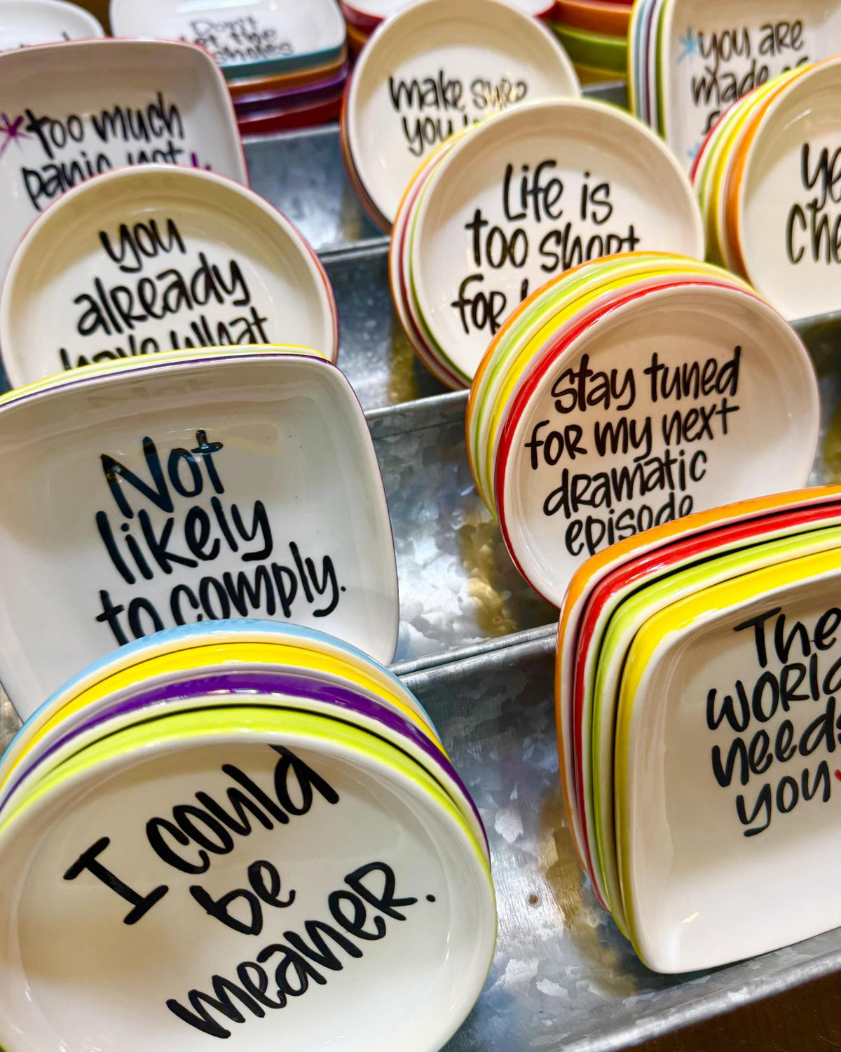 Tray - Playful Quotes on Round or Square Ceramic - Signed