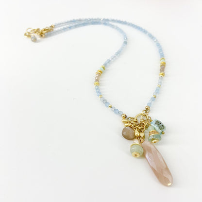 Necklace - Larimar/Aquamarine/Pearl/Moonstone - Gold On Brass