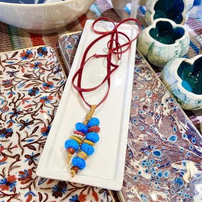 Necklace - Sterling/Leather/African Trade Beads/Donkey Beads
