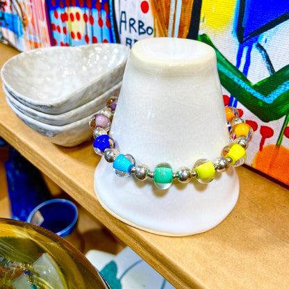 Bracelet - Glass Pearl & Sterling - Rainbow