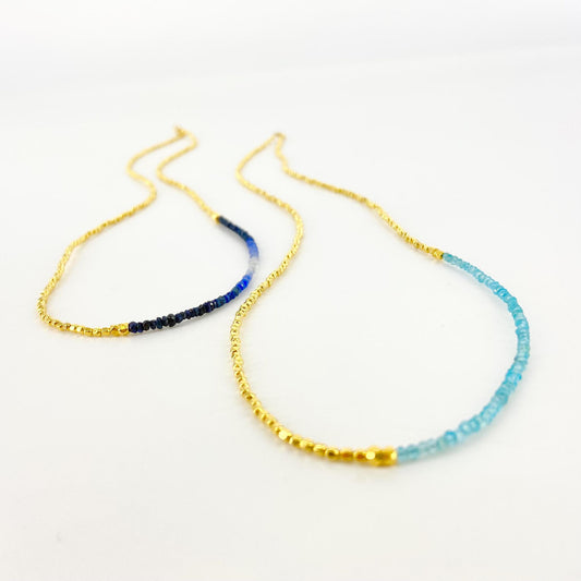 Necklace - Mini Bead 24" - Aqua Apatite - 18kt Gold Vermeil