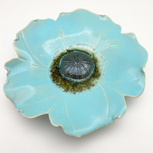 Ceramic Wall Art - Atlantis Aqua Flower - Medium