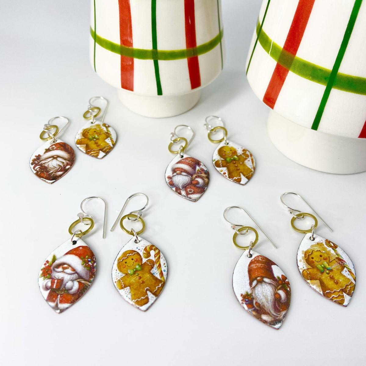 Earrings  - Santa & Gingerbread Man - Enamel on Copper