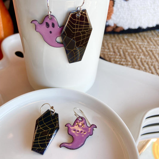 Earrings  - Ghost & Coffin - Enamel on Copper