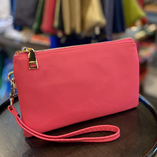 4 in 1 Handbag - Crossbody/Clutch/Wristlet - Neon Pink