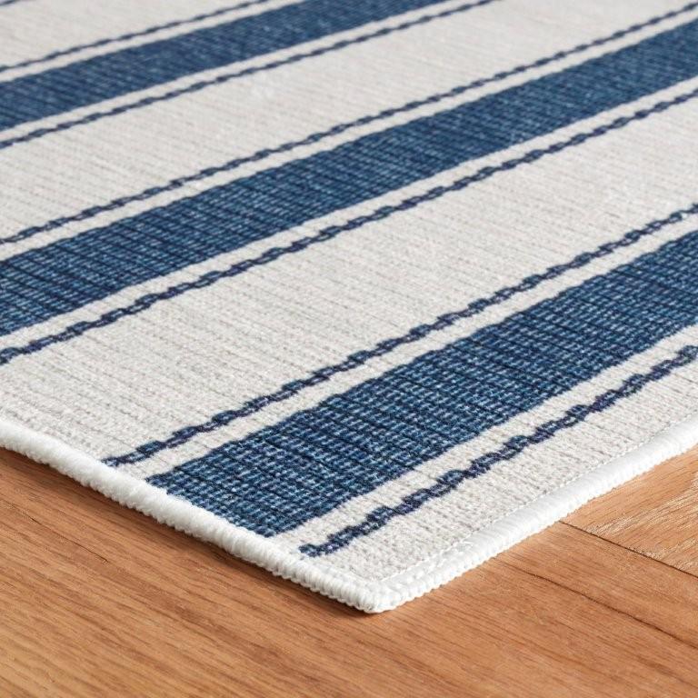 Rug - Machine Washable - Blue Awning Stripe
