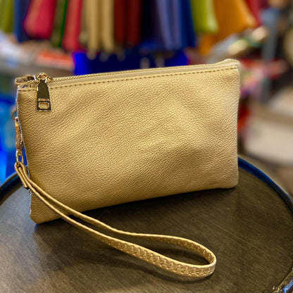 4 in 1 Handbag - Crossbody/Clutch/Wristlet - Light Gold
